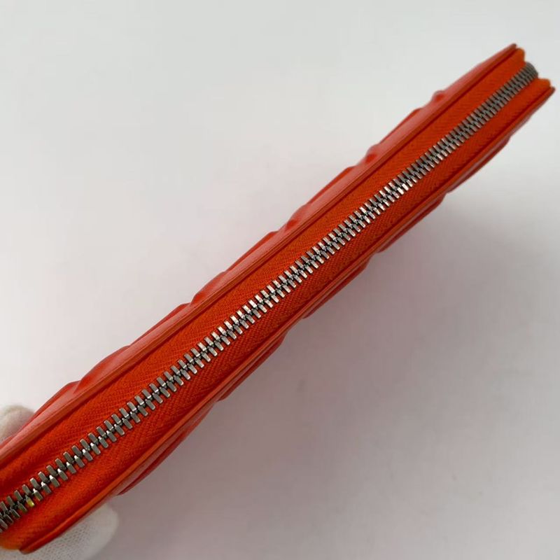 Bottega Veneta Embossed Leather Orange Long Wallet Silver