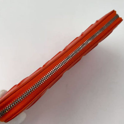 Bottega Veneta Embossed Leather Orange Long Wallet Silver