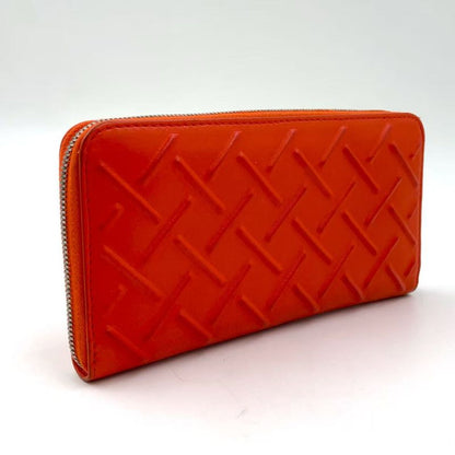 Bottega Veneta Embossed Leather Orange Long Wallet Silver