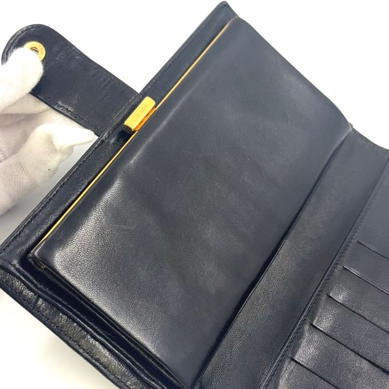 Chanel Coco-mark 2 Fold 3 Lambskin Black Wallet Gold