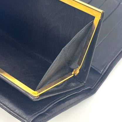 Chanel Coco-mark 2 Fold 3 Lambskin Black Wallet Gold