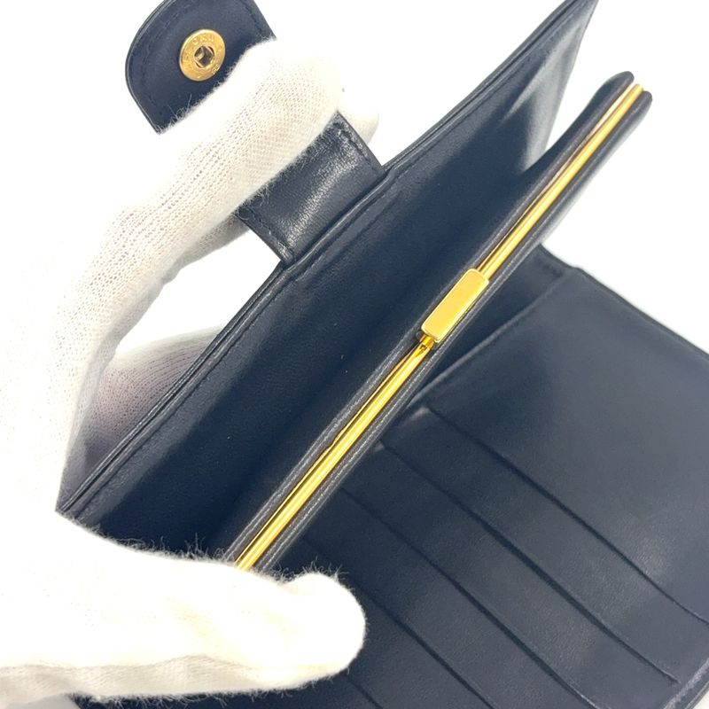Chanel Coco-mark 2 Fold 3 Lambskin Black Wallet Gold