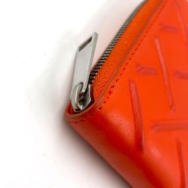 Bottega Veneta Embossed Leather Orange Long Wallet Silver