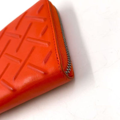 Bottega Veneta Embossed Leather Orange Long Wallet Silver