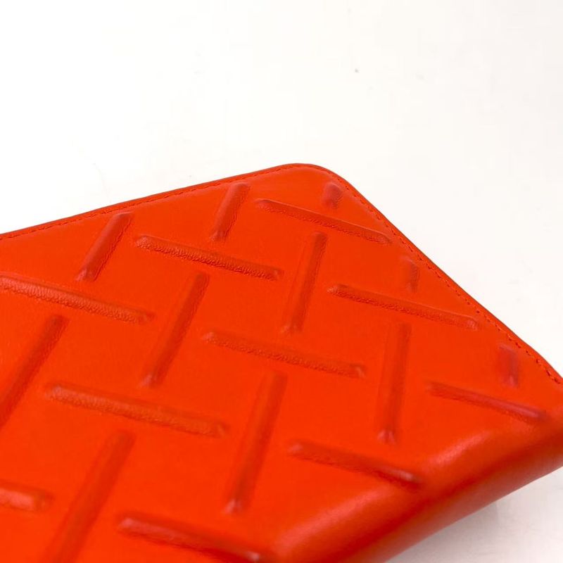 Bottega Veneta Embossed Leather Orange Long Wallet Silver