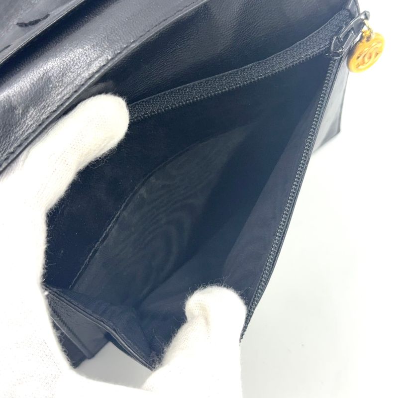 Chanel Coco Mark 3 Fold 4 Leather Black Wallet Gold