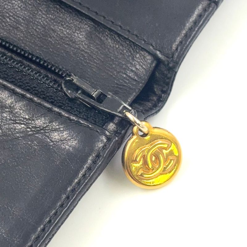 Chanel Coco Mark 3 Fold 4 Leather Black Wallet Gold