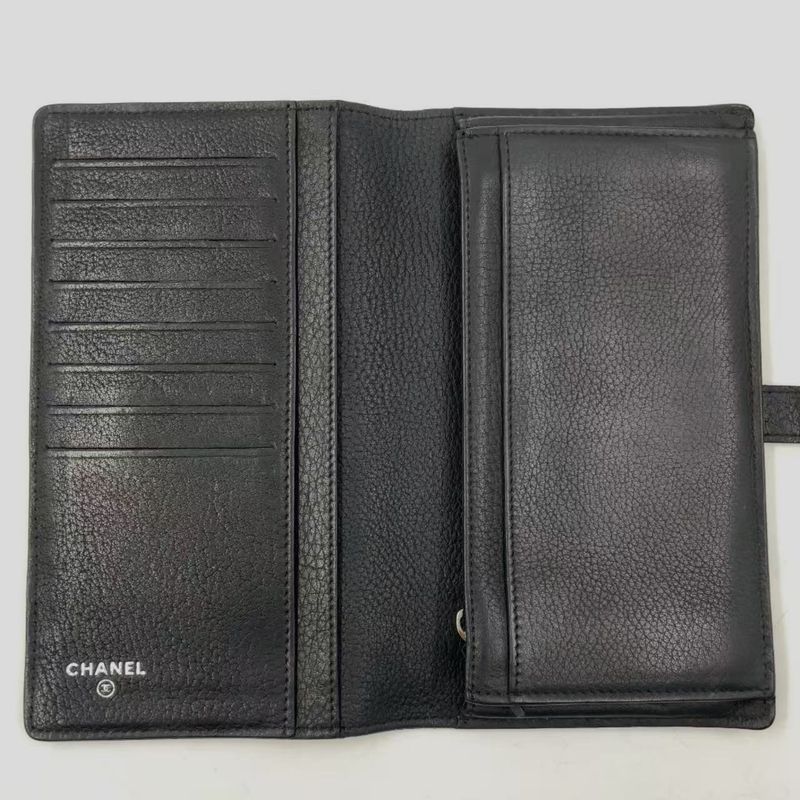 Chanel Coco Mark 15th Leather Black Wallet Silver