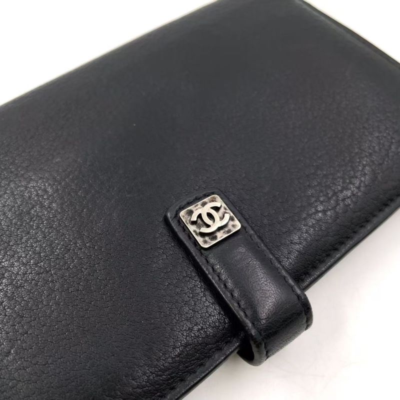Chanel Coco Mark 15th Leather Black Wallet Silver