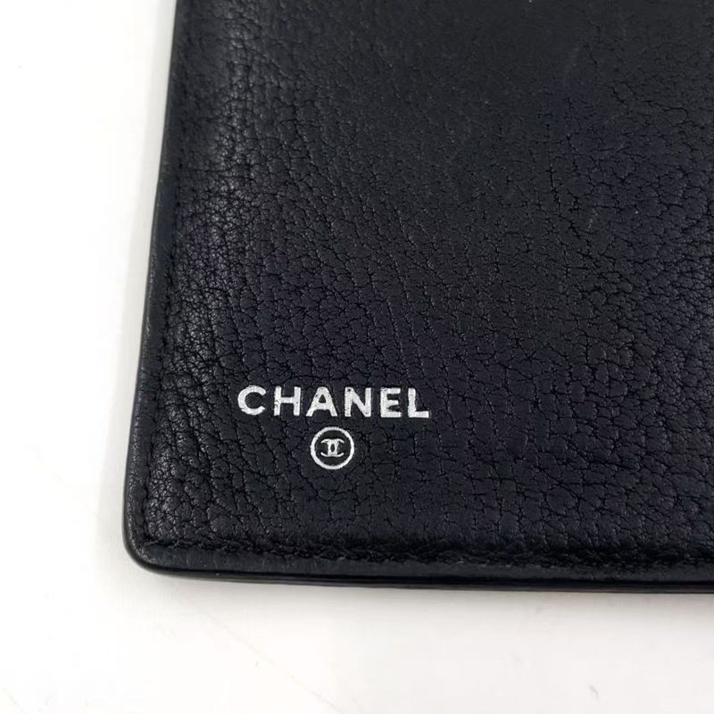 Chanel Coco Mark 15th Leather Black Wallet Silver