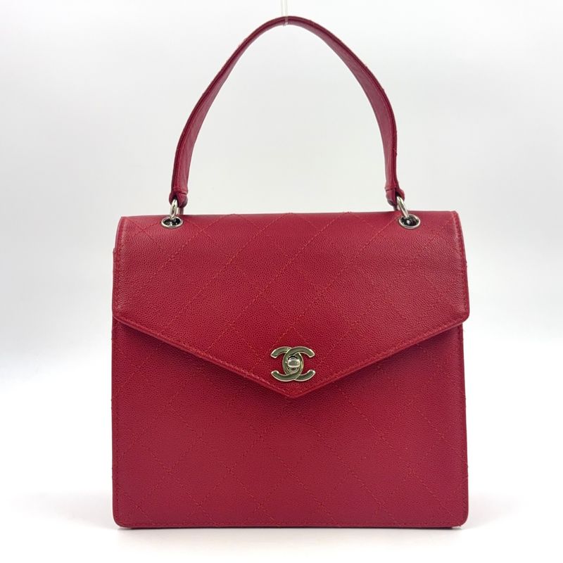 Chanel Ccmatelasse Serial No 5 Calf Red Handbag Silver