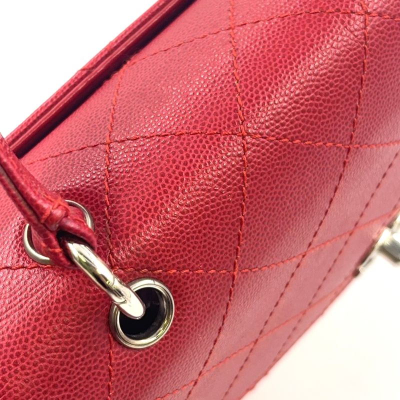 Chanel Ccmatelasse Serial No 5 Calf Red Handbag Silver
