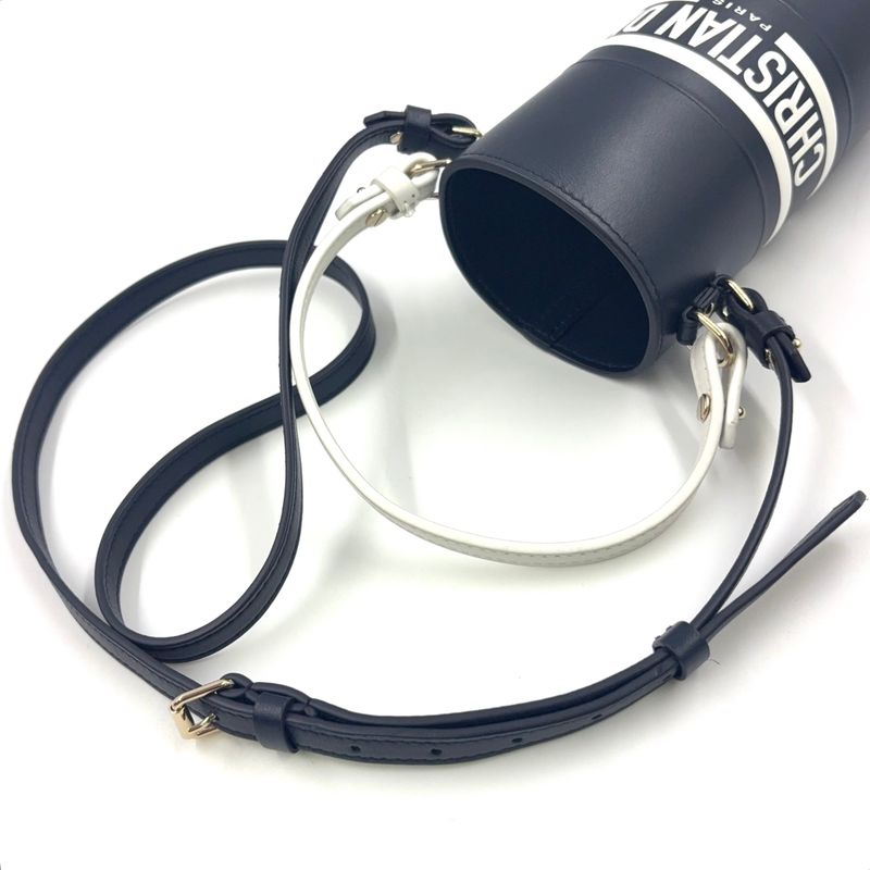 Christian Dior Vibe Bottle Holder Shoulder Leather Black Handbag Silver