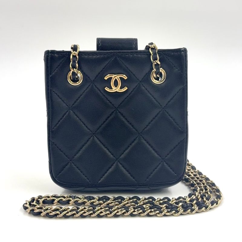 Chanel Mini Pochette Chain Lambskin Black Shoulder Bag Gold