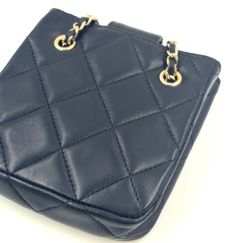 Chanel Mini Pochette Chain Lambskin Black Shoulder Bag Gold