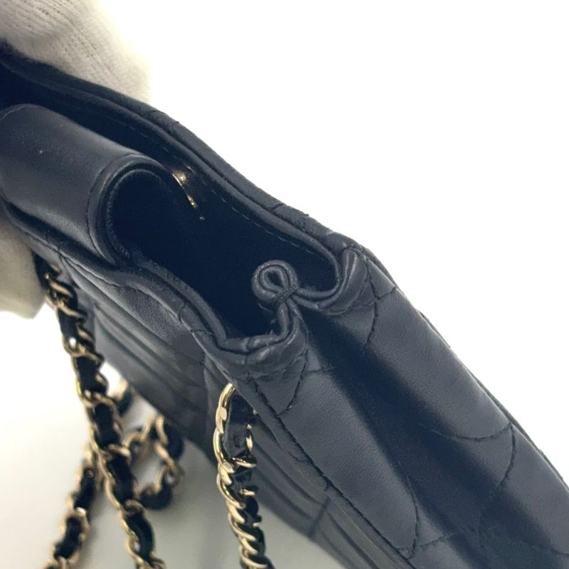 Chanel Mini Pochette Chain Lambskin Black Shoulder Bag Gold