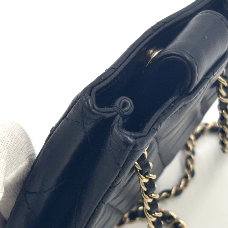 Chanel Mini Pochette Chain Lambskin Black Shoulder Bag Gold