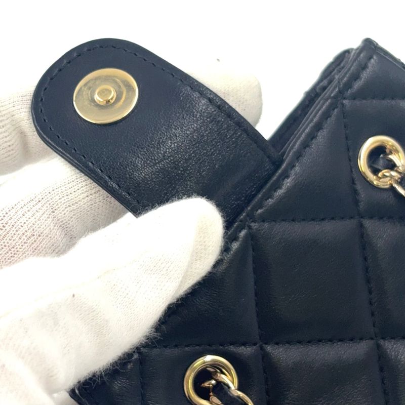 Chanel Mini Pochette Chain Lambskin Black Shoulder Bag Gold