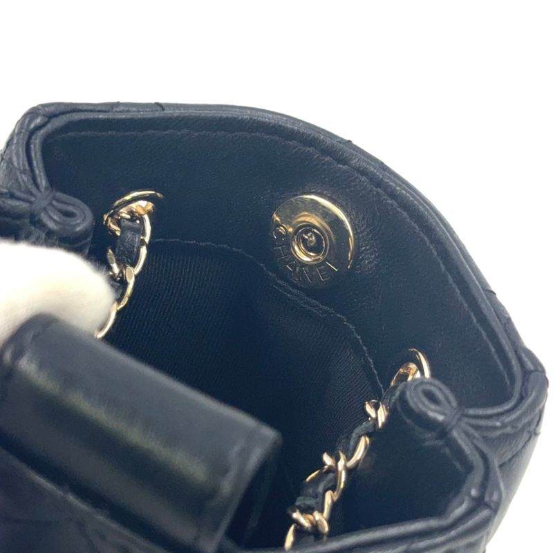 Chanel Mini Pochette Chain Lambskin Black Shoulder Bag Gold