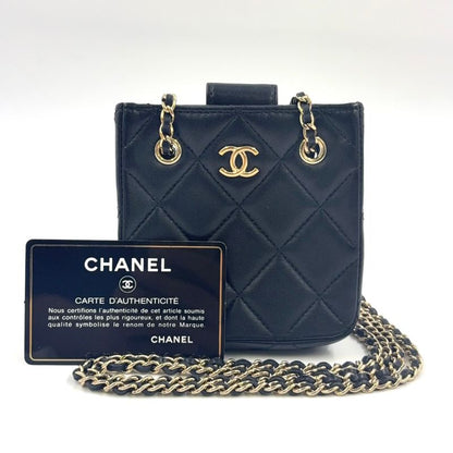 Chanel Mini Pochette Chain Lambskin Black Shoulder Bag Gold