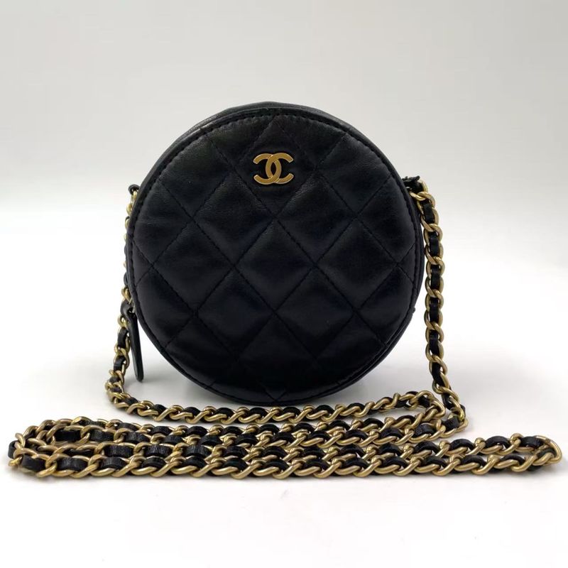 Chanel Matelasse Coco Mark Round Mini Chain Serial #23 Lambskin Black Shoulder