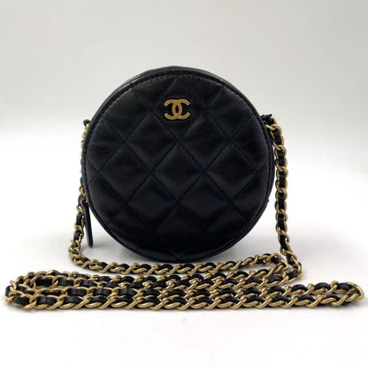 Chanel Matelasse Coco Mark Round Mini Chain Serial #23 Lambskin Black Shoulder