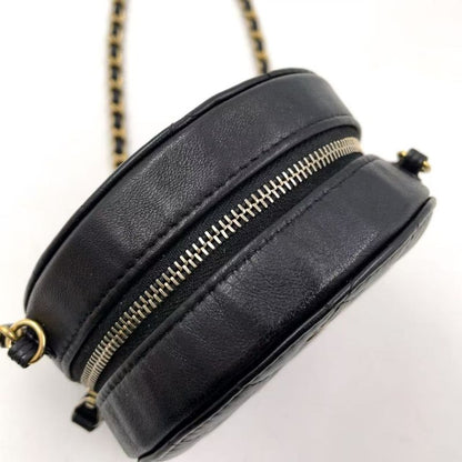 Chanel Matelasse Coco Mark Round Mini Chain Serial #23 Lambskin Black Shoulder