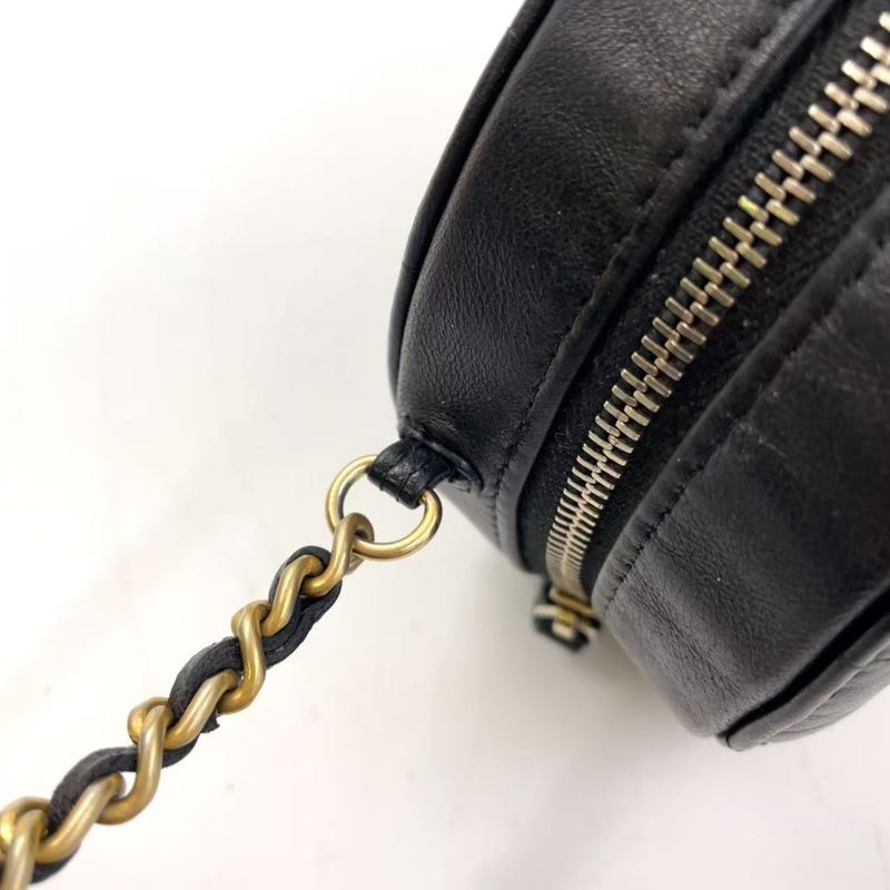 Chanel Matelasse Coco Mark Round Mini Chain Serial #23 Lambskin Black Shoulder