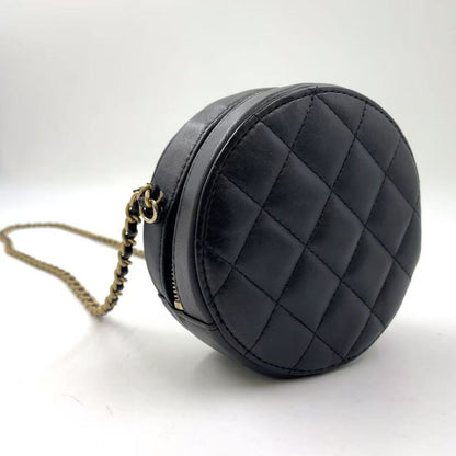 Chanel Matelasse Coco Mark Round Mini Chain Serial #23 Lambskin Black Shoulder