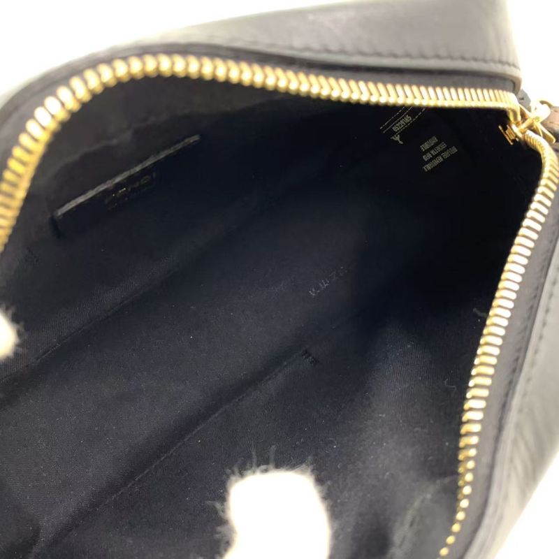 Fendi Cam Leather Brown And Black Shoulder Bag Gold 8bs019