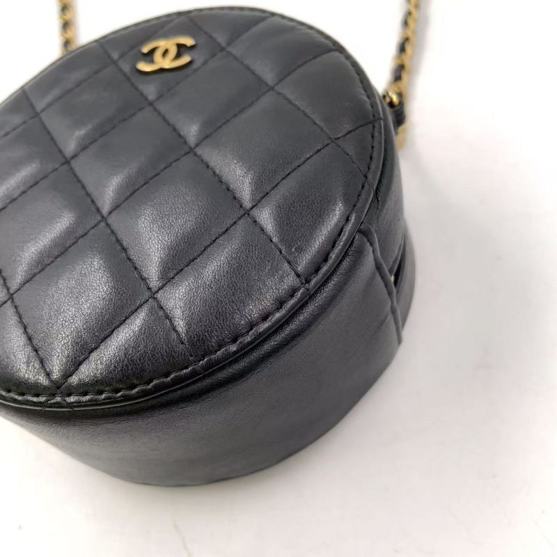Chanel Matelasse Coco Mark Round Mini Chain Serial #23 Lambskin Black Shoulder