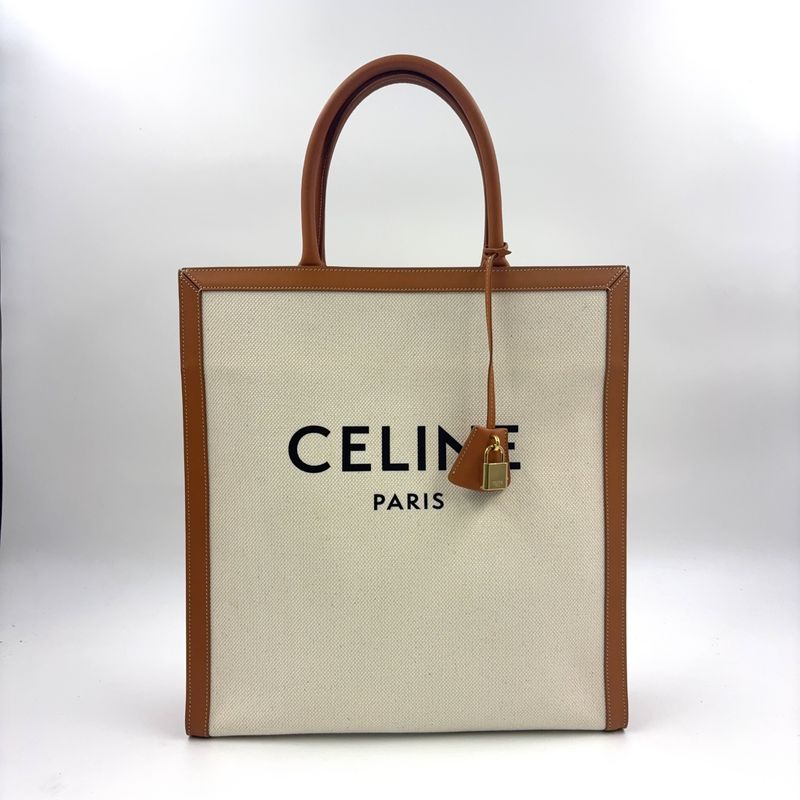 Celine Leather And Cotton Ivory And Brown Tote Bag Gold