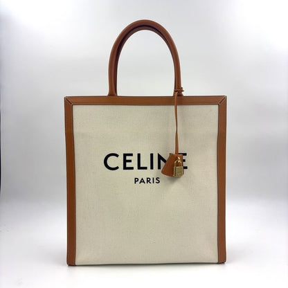 Celine Leather And Cotton Ivory And Brown Tote Bag Gold