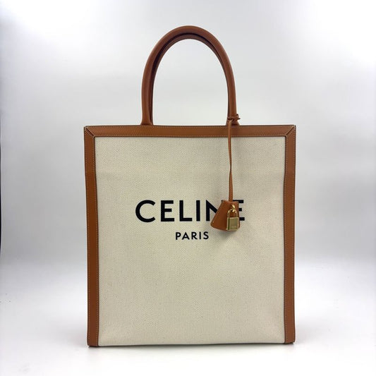 Celine Leather And Cotton Ivory And Brown Tote Bag Gold