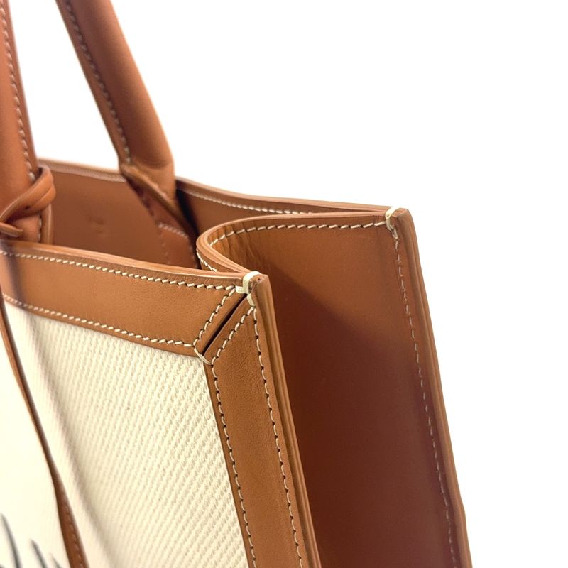 Celine Leather And Cotton Ivory And Brown Tote Bag Gold