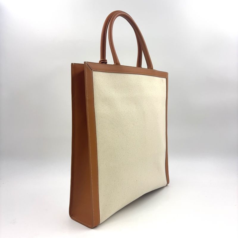 Celine Leather And Cotton Ivory And Brown Tote Bag Gold