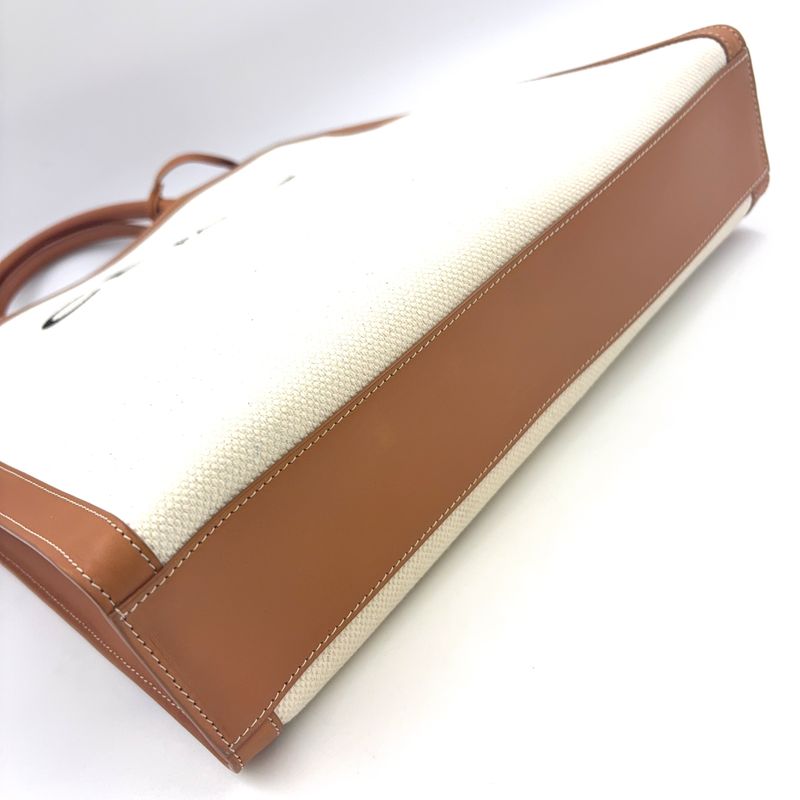 Celine Leather And Cotton Ivory And Brown Tote Bag Gold