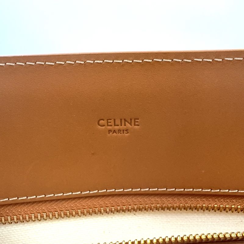 Celine Leather And Cotton Ivory And Brown Tote Bag Gold