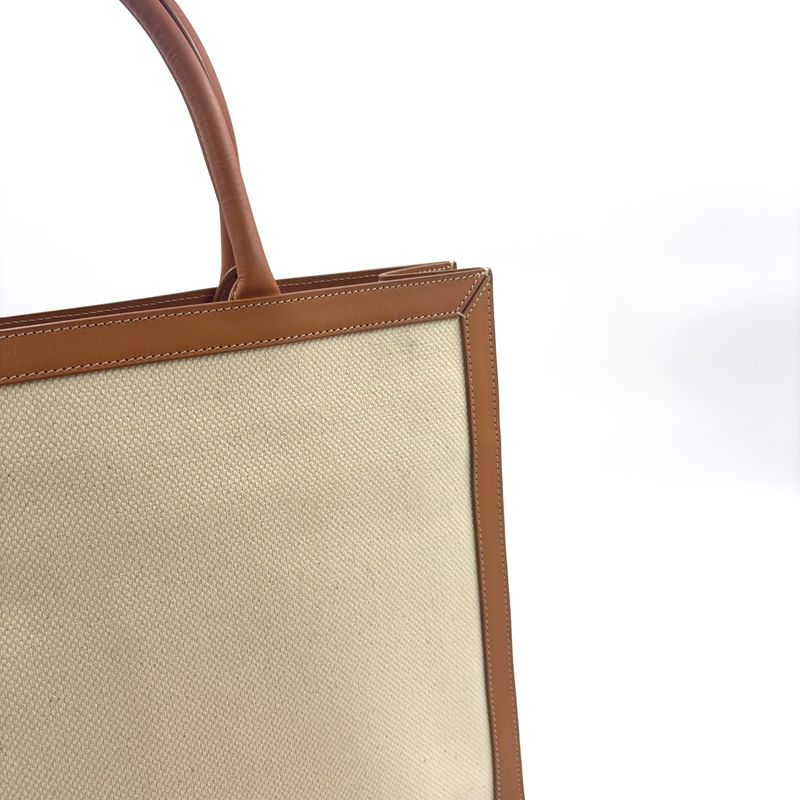 Celine Leather And Cotton Ivory And Brown Tote Bag Gold