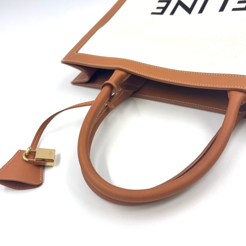 Celine Leather And Cotton Ivory And Brown Tote Bag Gold