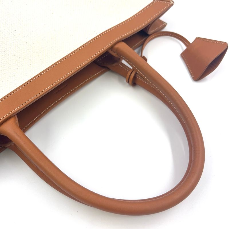 Celine Leather And Cotton Ivory And Brown Tote Bag Gold