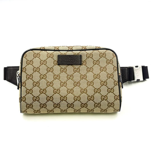 Gucci GG Canvas Leather X Canvas X Calf Brown X Beige Body Bag Silver 449174