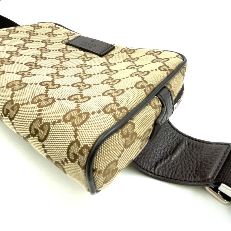 Gucci GG Canvas Leather X Canvas X Calf Brown X Beige Body Bag Silver 449174