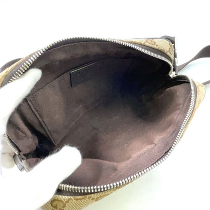 Gucci GG Canvas Leather X Canvas X Calf Brown X Beige Body Bag Silver 449174
