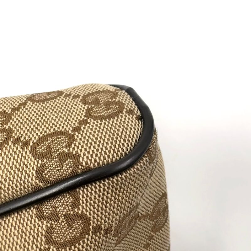 Gucci GG Canvas Leather X Canvas X Calf Brown X Beige Body Bag Silver 449174