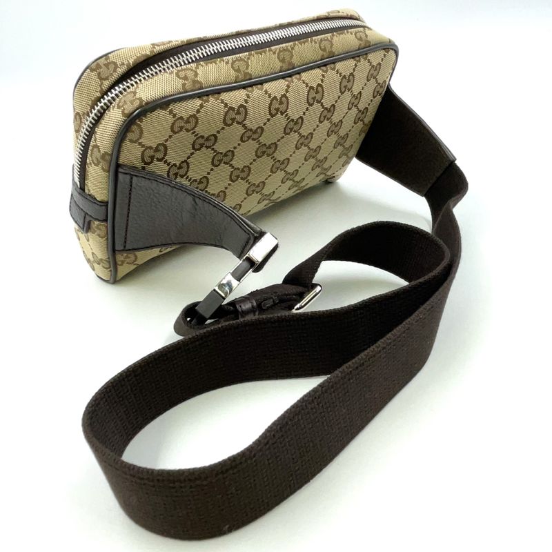 Gucci GG Canvas Leather X Canvas X Calf Brown X Beige Body Bag Silver 449174