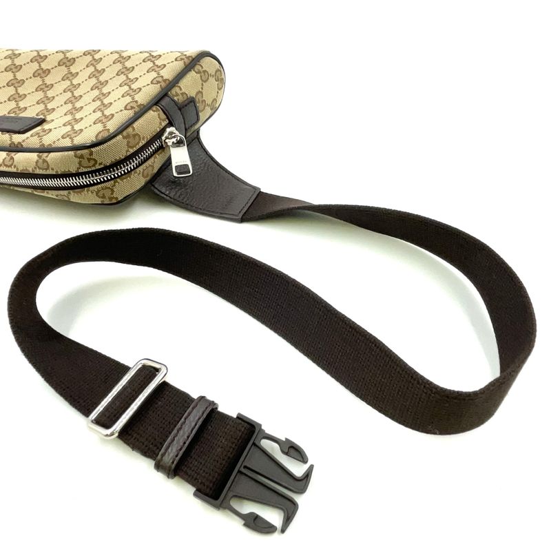 Gucci GG Canvas Leather X Canvas X Calf Brown X Beige Body Bag Silver 449174