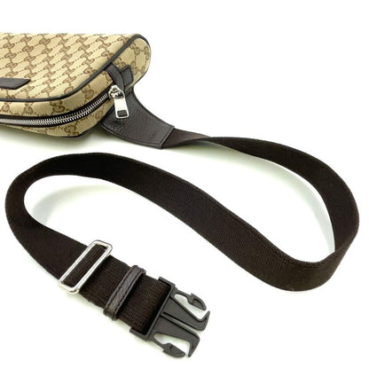 Gucci GG Canvas Leather X Canvas X Calf Brown X Beige Body Bag Silver 449174