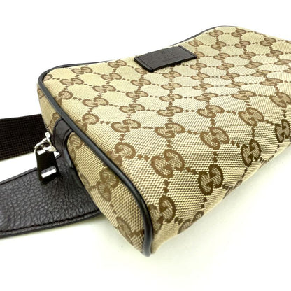 Gucci GG Canvas Leather X Canvas X Calf Brown X Beige Body Bag Silver 449174