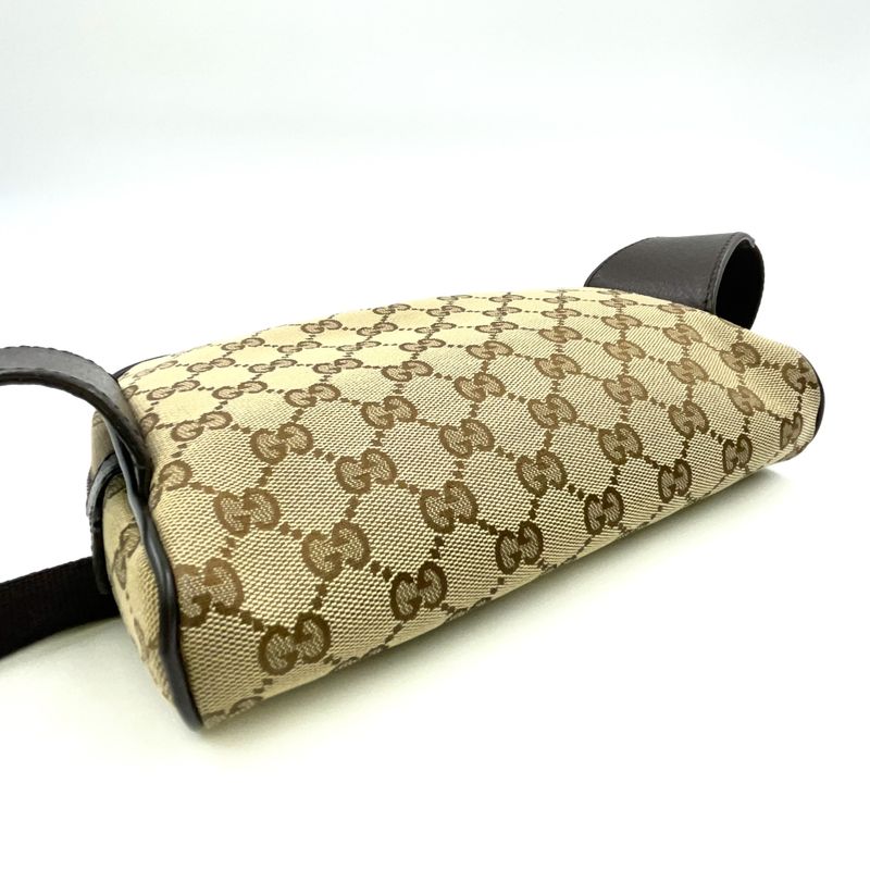Gucci GG Canvas Leather X Canvas X Calf Brown X Beige Body Bag Silver 449174